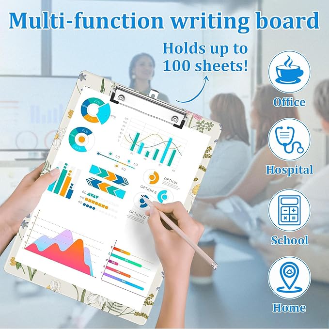 Spring Flower Clipboard Decorative Clip Board with Metal Clip A4 Standard Size 12.5" X 8.7" for Teacher Students Nurses Office