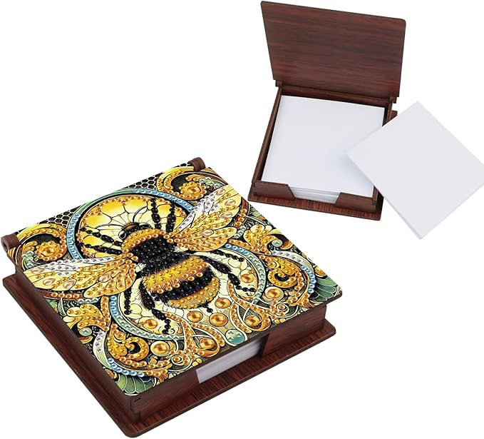 Bee Diamond Painting Kit Note Box,Memo Paper Storage Box Diamond Art,Sticky Note Holder Diamond Art,Diamond Painting Memo Pad For Office Desk. (Bee)