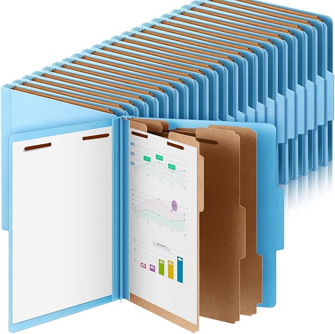 Skyygemm 48 Pcs Classification Folders Letter Size, 3 Divider Pressboard File Folder with Fasteners, Expanding File Organizer Bulk for Teachers, Clergy, Office, Church, Christmas Donations (Blue)
