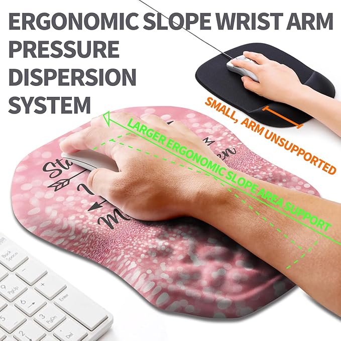 Ergonomic Slope Mouse Pad Wrist Support, Wrist Rest Mousepad for Carpal Tunnel Pain Relief with Massage Bulge and Slow Rebound Memory Foam (12x8 inch, Pink Stay Positive)