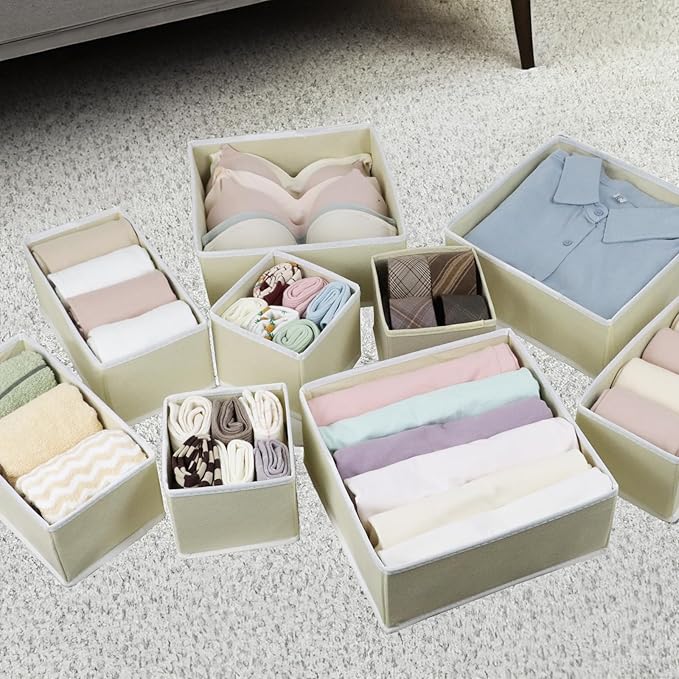 Drawer Organizer Clothes, Foldable Fabric Dresser Organizer Closet Organizers and Storage Box for Underwear,Folded Clothes,Baby Clothing,Socks,Bra,Towels,Ties(12 Pack,Yellow)