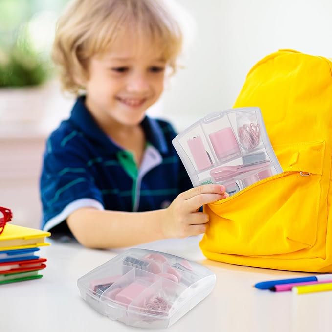 Colarr Mini Office Supply Kit Includes Stapler Tape Dispenser Staple Remover Paper Clips Scissor Staples Pen Sharpener Note Small Telescopic Knife for Office and School Clerk Student (Pink)