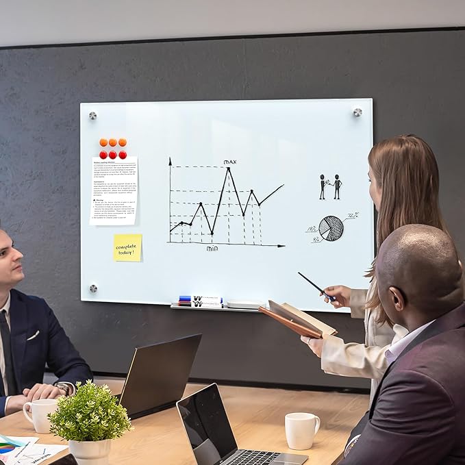 MaxGear Glass Whiteboard Wall Mounted, Frameless Magnetic Dry Erase Board, Tempered Glass, Steel-Backed, Non-Porous Smooth Surface, Floating Design, Accessories Included, for Office Home Classroom