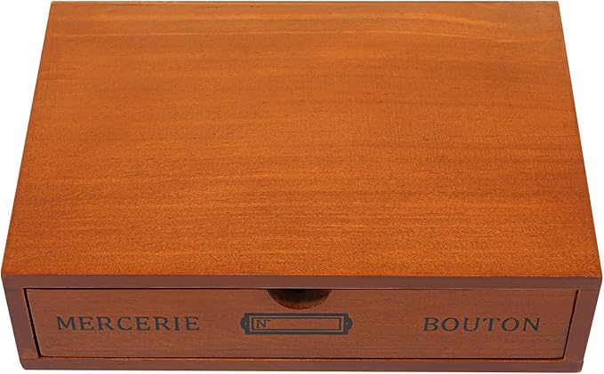 Stackable Wooden Desk Organizer 1 Drawer Retro Brown Modular Storage Boxes for Home Office, Makeup, Stationery - No Assembly Required