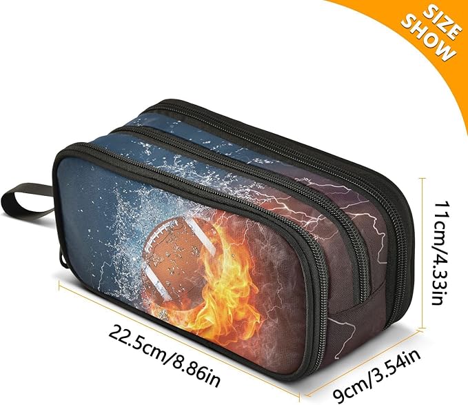 American Football Pencil Case Box Boys Girls Large Pencil Pouch with Zipper Compartments Big Capacity Stationery Pen Bag Organizer for Kids Teens Adults School