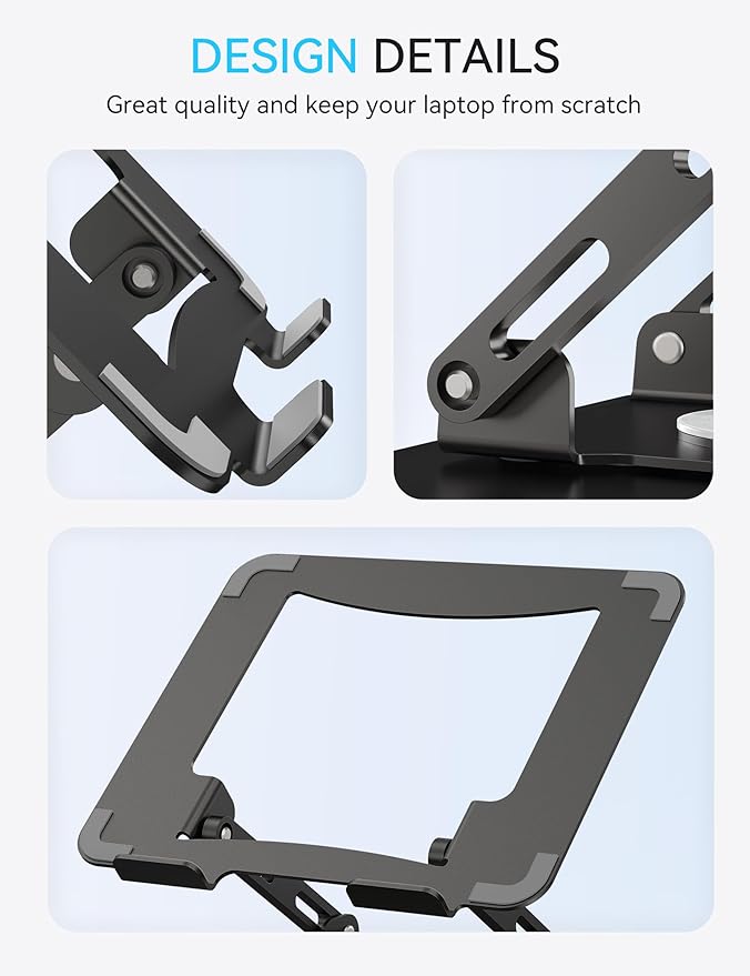 SOUNDANCE Laptop Stand with 360° Rotating Base, Ergonomic Computer Riser for Desk, Adjutable Height Muti-Angle, Foldable Laptop Mount, Stable Metal Holder Support 10-15.6" Notebook PC, Black