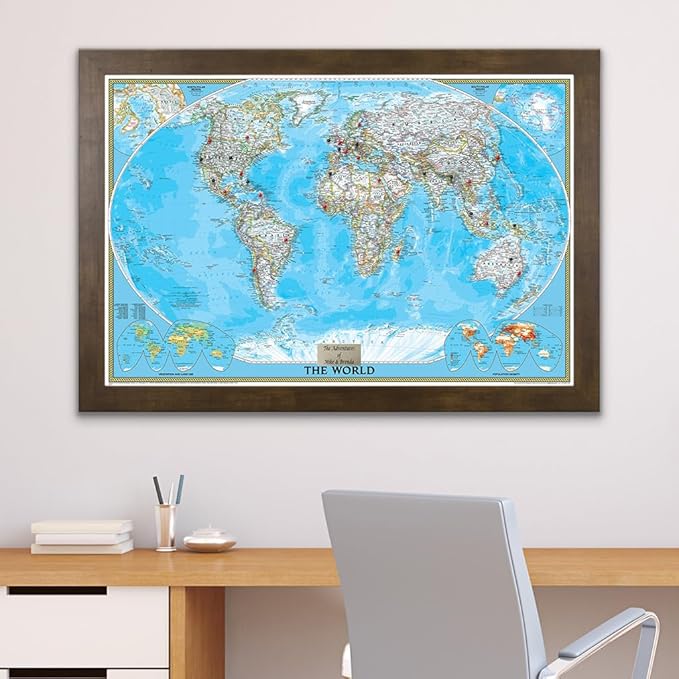 Personalized Classic World Push Pin Travel, Rustic Brown with 150 Pins - 27.5 inches x 3 9.5 inches - Made in USA