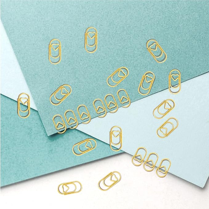 ADULLPONY Small Gold Paper Clips: Love Heart Shaped Paperclips 200 Pcs Mini Metal Cute Paper Clips Holder for Home Office School Desk Organizers Wedding Decorative Supplies
