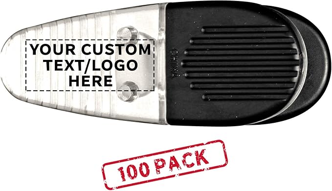 100 Magnetic Memo Holders Set - Customizable Text, Logo - Large Clip, Plastic - Clear