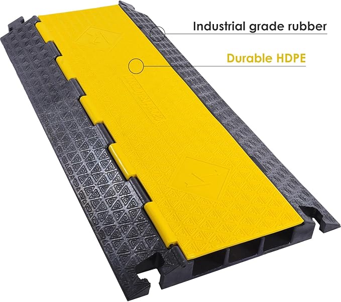 Rubber Cable Protector Ramp, Heavy Floor Cable Wire Cord Cover Speed Bumps 22000Lbs Load Capacity, Driveway Hose Cable Ramp Protective Cover for Indoor and Outdoor (3-Channel x 2Pcs)