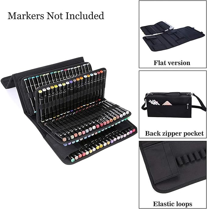 Marker Case, 171 Slots Black Alcohol Marker Case Markers Carrying Bag Holder for Art Sketch Marker, Permanent Paint Marker, Dry Erase Marker, Repair Marker Pen, Color Highlighte Art Supplies