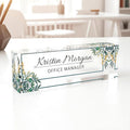Desk Name Plate for Women, Personalized Plaque, Yellow Floral Name for Desk, Clear Acrylic Name Plate
