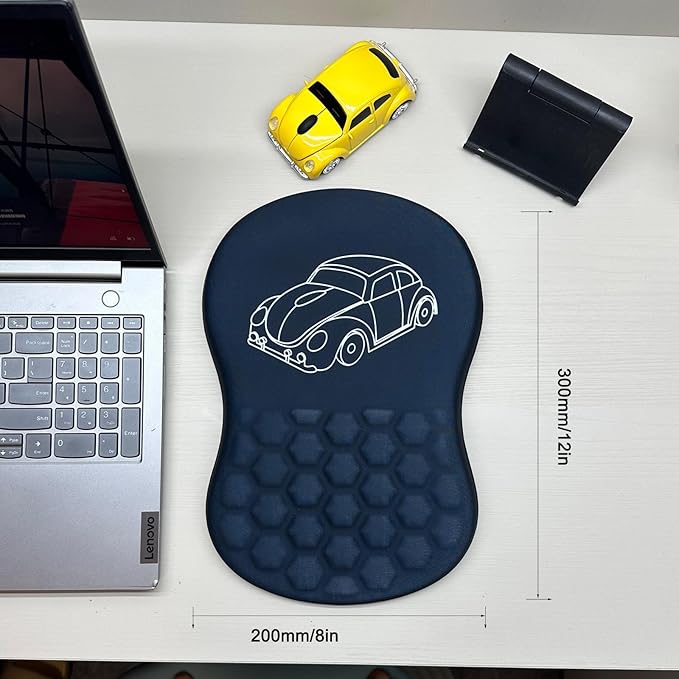 Cute Car Mousepad with Wrist Rest for Car Mouse, Ergonomic Mouse Pad with Memory Foam Wrist Support, 12L x 8W inches