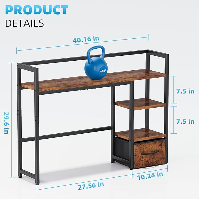 Marbrasse Desk Shelf with Drawer, 40" Desk Hutch for Computer Monitor, Wooden Desktop Bookshelf Storage Rack for Home Office Dorm - Dark Brown