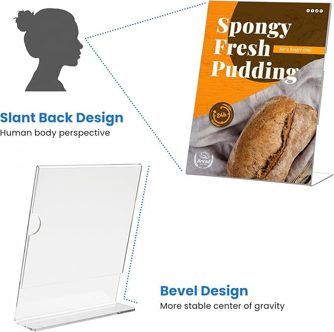 10 Pack Acrylic Sign Holder 4 x 6, L-Shape Clear Plastic Display Stand for Tabletop, Acrylic Stands for Flyers, Table Paper Holder, Vertical Sign Holder 4x6 for Restaurants, Office and School (Slant 10 Pack 4x6)