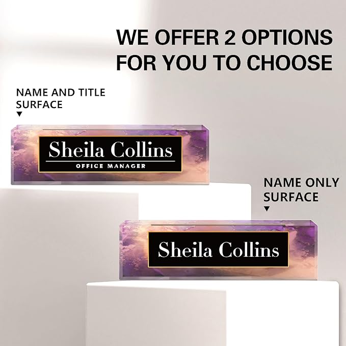 Custom Acrylic Name Plate for Desk, Employee Appreciation Gifts, Office Decor, Personalized, Funny Gifts for Coworkers Boss Teacher (Purple/Gold)