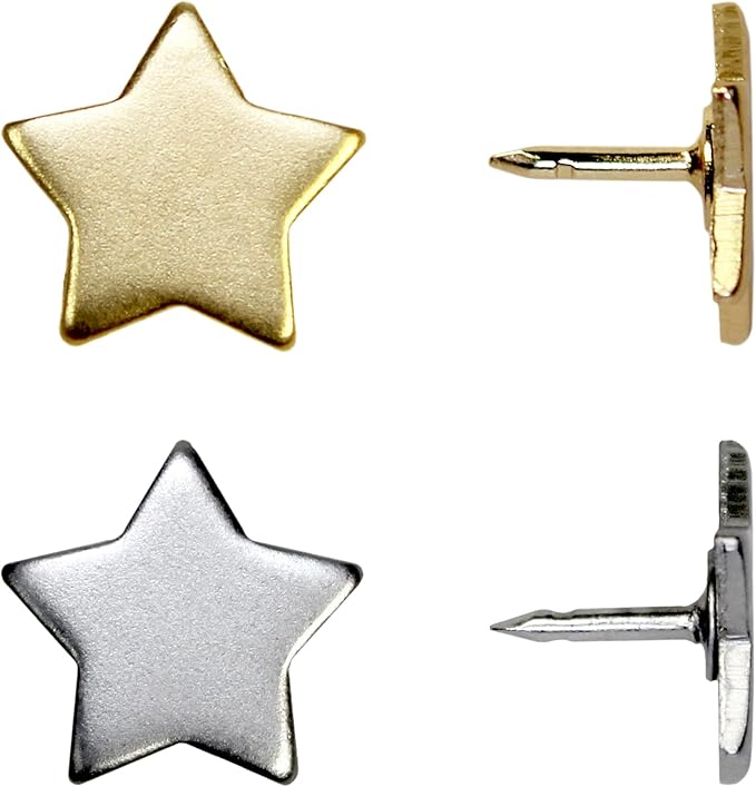 Big Star Push Pins - Gold Star Pins - for Cork Board, Maps, or Lapel Pin Use - Designed in USA - Set of 10