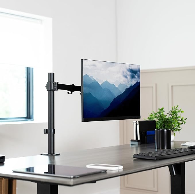 VIVO Single 13 to 38 inch Ultrawide Monitor Arm Desk Mount, Regular Screens up to 32 inches, 22 lbs capacity, Fully Adjustable Stand with C-Clamp and Grommet Base, Black, STAND-V001