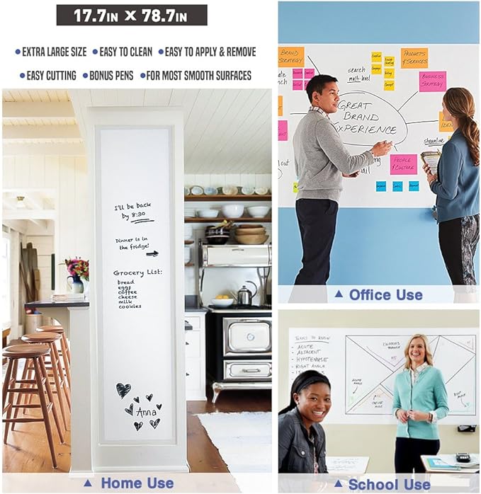 Nicpro 4 Pack Dry Erase Whiteboard Sticker Wall Decal, 17.7" X 78.7"(6.5 ft) Self-Adhesive White Board Peel Stick Paper to Do List with 12PCS Water-Based Pens for School, Office, Home, Kids Drawing