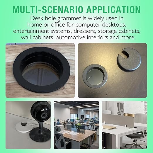 10 Pcs Desk Grommet 2" / 50 mm, Desk Cord Hole Cover, Cable Grommet ABS Plastic, Desk Hole Grommet for Home & Office Pc, Detachable Cable Cord Organizer-Black