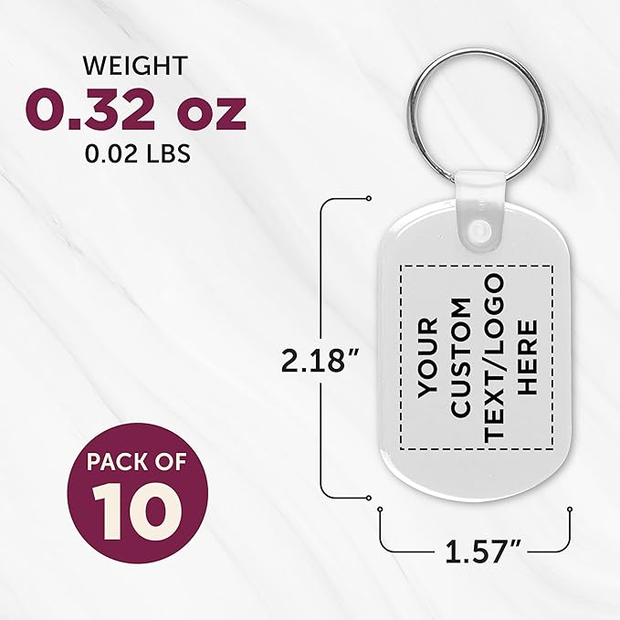 DISCOUNT PROMOS Tag Soft Plastic Keychains - 10 pack - Customizable Text, Logo - Small Key Tag Chain For Staying Organized - Rubber Key Ring Keychain – White