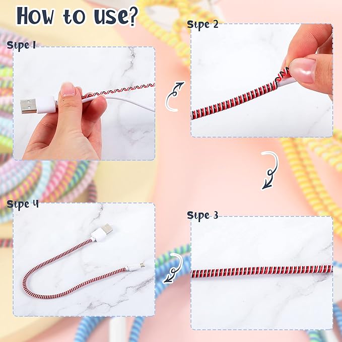 Frienda 15 Pcs Spiral Cable Protector Colorful PVC Spiral Phone Charger Headphone Cable Saver for USB Data Wire, Prevent Pets(Vivid Color,45.3 Inch)