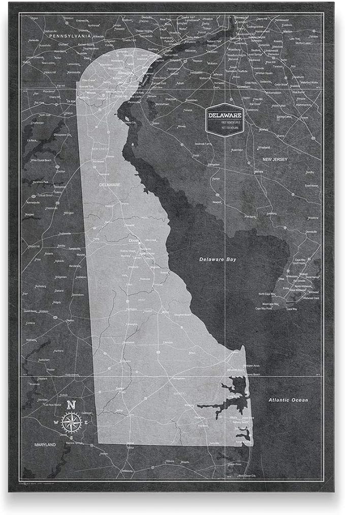 Conquest Maps Push Pin Delaware Map Board - With Push Pins to Mark Delaware Travels - Handmade in Ohio, USA - Design: Modern Slate