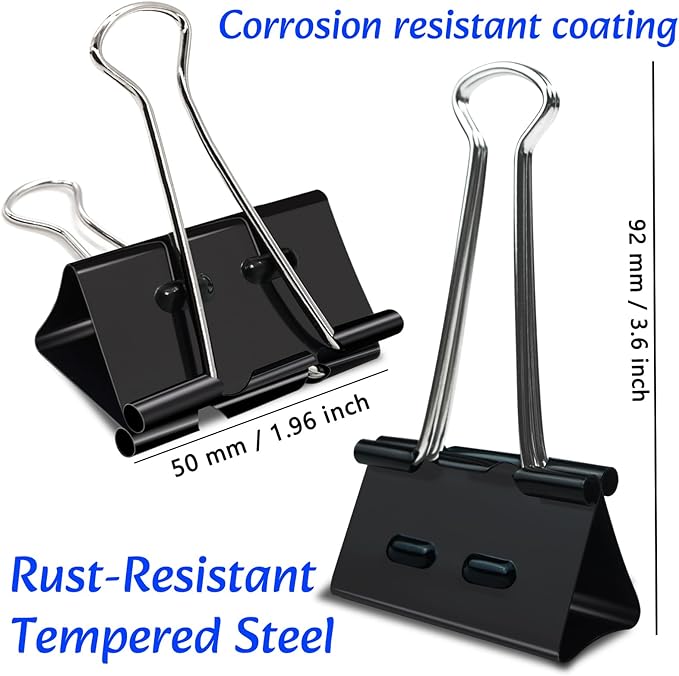 2 Inch Binder Clips(12 Pack), Upgrade Support Points Binder Clips Extra Large Paper Clamps for Office and Home Supplies