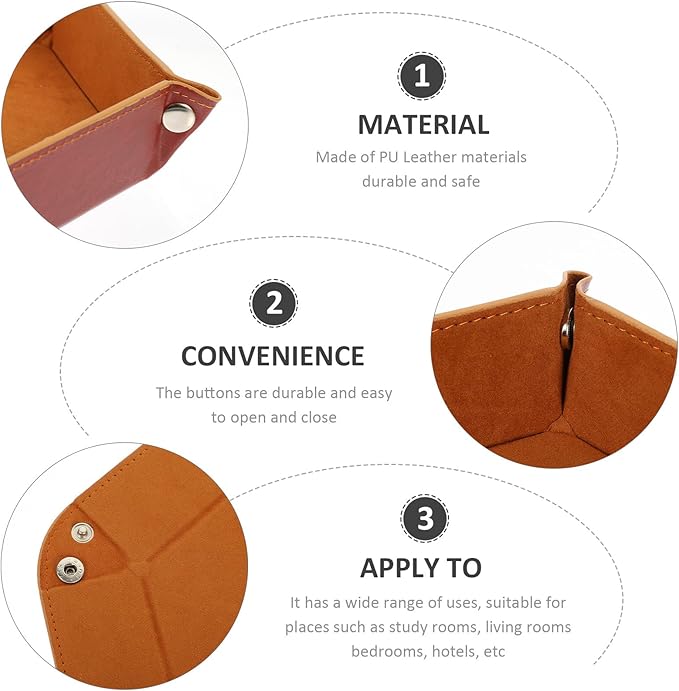 PU Leather Hexagonal Folding Tray Desktop Storage Organizer for Jewelry Keys Coins Home Accessories and Comfortable Catchall Plate with Elegant Brown Finish for Versatile Use