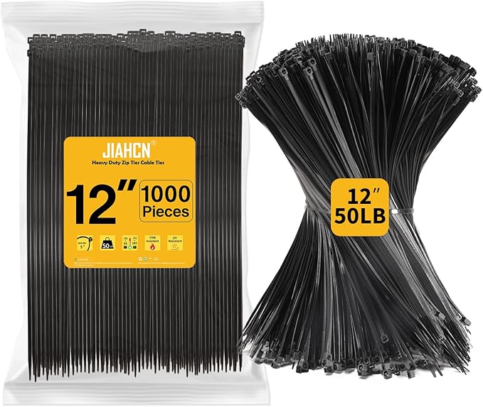 Zip Ties 12 Inch 1000 Pack Black Zip Ties Small Cable Ties 50lbs Tensile Strength UV Resistant Industrial Wire Ties Bulk Electrical Plastic Tie Wraps Tie Straps for Outdoor Use, Home Cable Management