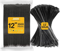 Zip Ties 12 Inch 1000 Pack Black Zip Ties Small Cable Ties 50lbs Tensile Strength UV Resistant Industrial Wire Ties Bulk Electrical Plastic Tie Wraps Tie Straps for Outdoor Use, Home Cable Management