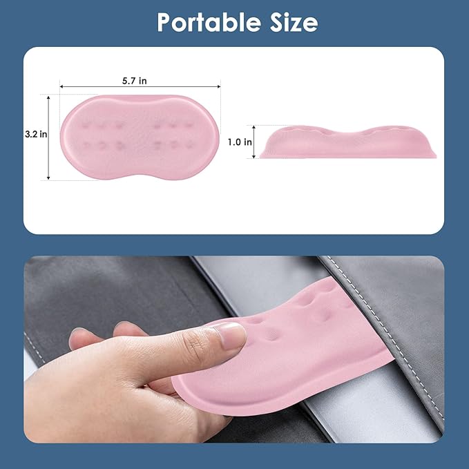 VANKEY Ergonomic Mouse Wrist Rest, Soft Support, Memory Foam Pad, Non-Slip Base (Pale Pink)