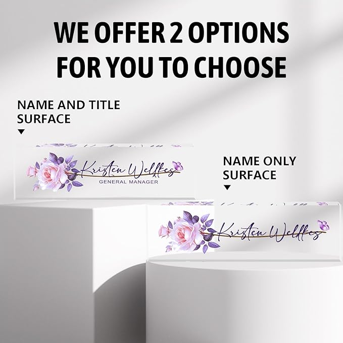 Custom Desk Name Plate Personalized, Acrylic Name Plates for Desk, Office Decor Personalized Gifts for Teacher Coworkers Boss Nurse (Purple Rose)