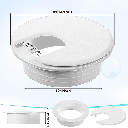 25 Pack 2 Inch Desk Grommet Desk Cable Wire Grommet Cord, PC Computer Desk Plastic Grommet Cord Tidy Cable Hole Cover Organizers for Office PC Computer Desk Cord Management (White)