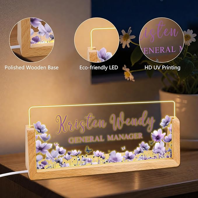 Ships Next Day, Custom Name Plate for Desk - Business Light Up Acrylic Desk Name Plate Personalized Elegant Office Gift for Boss Coworker Teacher Employee Appreciation Gift, Office Decor for Women Men