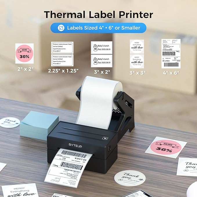 Bluetooth Thermal Shipping Label Printer, Wireless 4x6 Shipping Label Printer for Small Business, Support iOS, Android, Windows and Mac, Compatible with Amazon, Ebay, Shopify, Etsy, USPS.