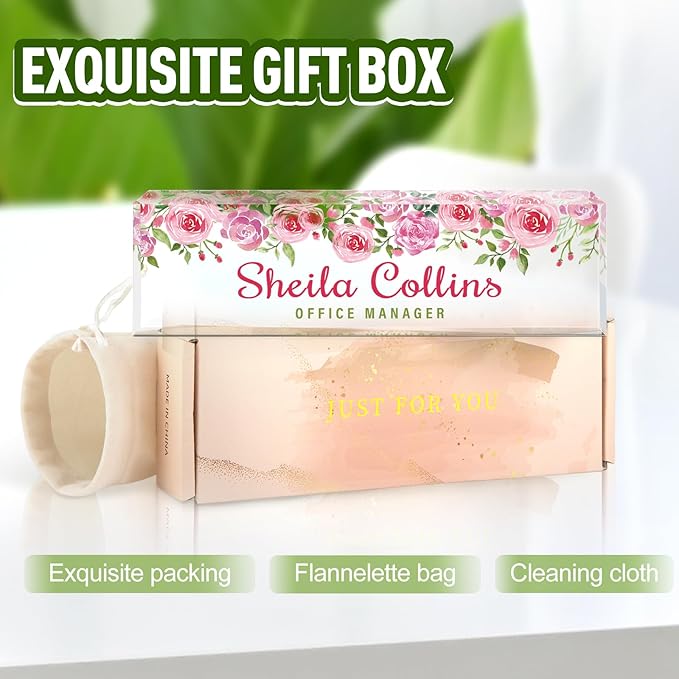 Rose B Acrylic Name Plate - Personalized Desk Name Plate, Employee Appreciation Gift, Office Decor Accessory