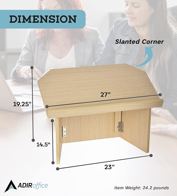 AdirOffice Tabletop Podium, Folding Podium Ideal as a Tabletop Lectern, Beige