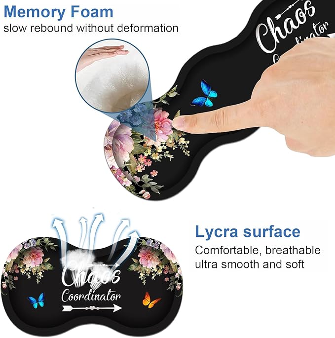 Ergonomic Keyboard Wrist Rest & Mouse Pad Wrist Rest Set, 31.5"x 11.8" Large XXL Gaming Desk Pad Memory Foam Non-Slip Desk Mat for Office & Home, Vintage Watercolor Floral Quote Chaos Coordinator