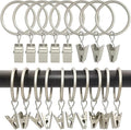 LLPJS 100 Pack Curtain Rings with Clips, Curtain Clip Rings Hooks, Bow Hanger Clips for Hanging Drapery Drapes Bows, Ring 1.26 inch Interior Diameter, Fits up to 1" Rod, Matte Silver