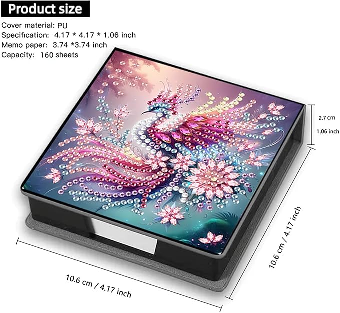 Peacock Diamond Painting Note Box Memo Pad Holder, Diamond Art Sticky Notes Organizer for Desk, Aesthetic Stationery Storage Case for Office,School Supplies (Peacock)