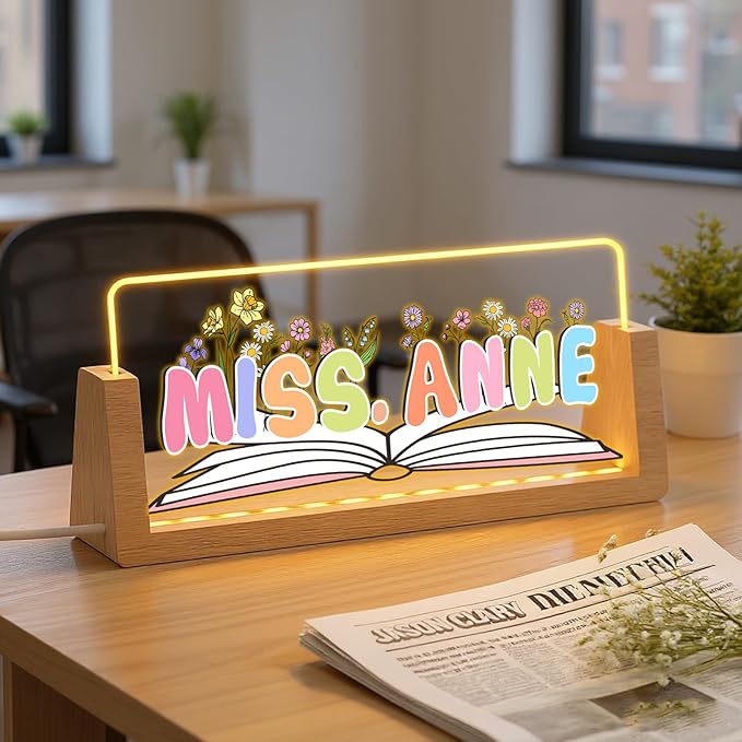Ships Next Day, Personalized Teacher Name Plate for Office Desk - Teacher desk must haves, Custom Light Up Acrylic Desk Name Plate Teacher Appreciation Gifts, The Office Gifts for Teacher Office Decor