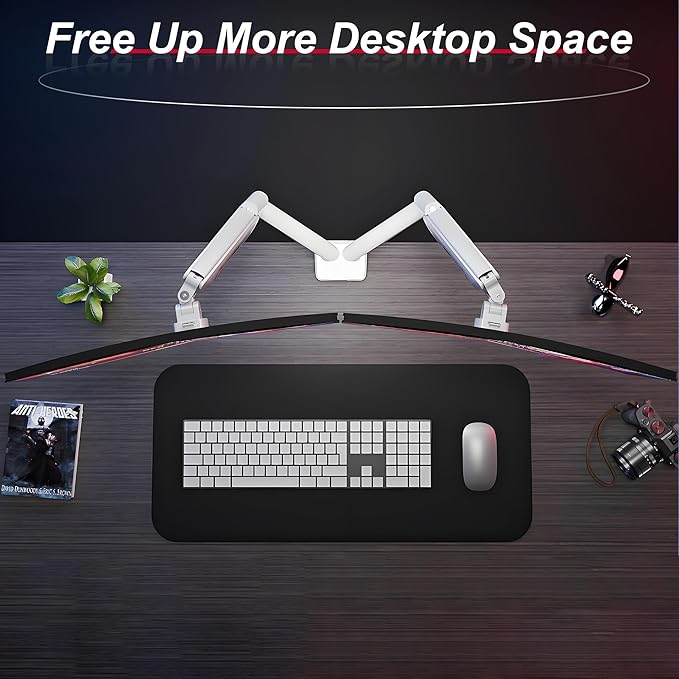 Dual Monitor Arm for 17-35" Screens up to 24.2 lbs, Ergonomic Gas Spring Monitor Stand with Height Adjust, Tilt, Swivel & Cable Management, VESA Desk Mount with 2 Types of Installation, White