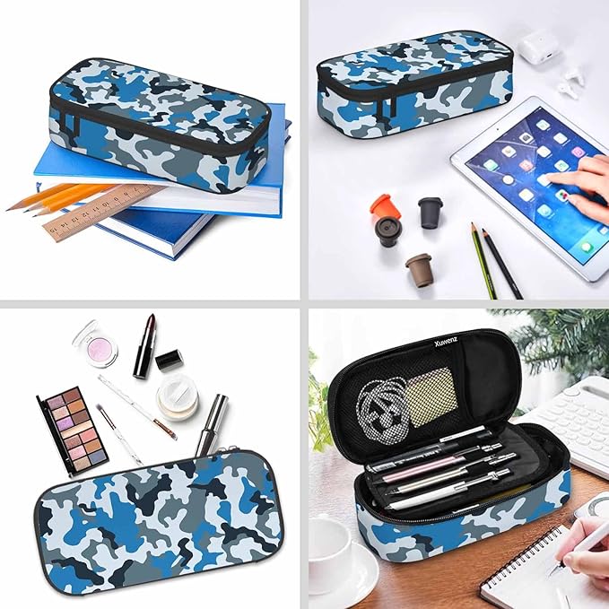 Camouflage Pencil Case Blue Gray Classic Style Pencil Bag Pouch Box Organizer for College School Students Boy Girl