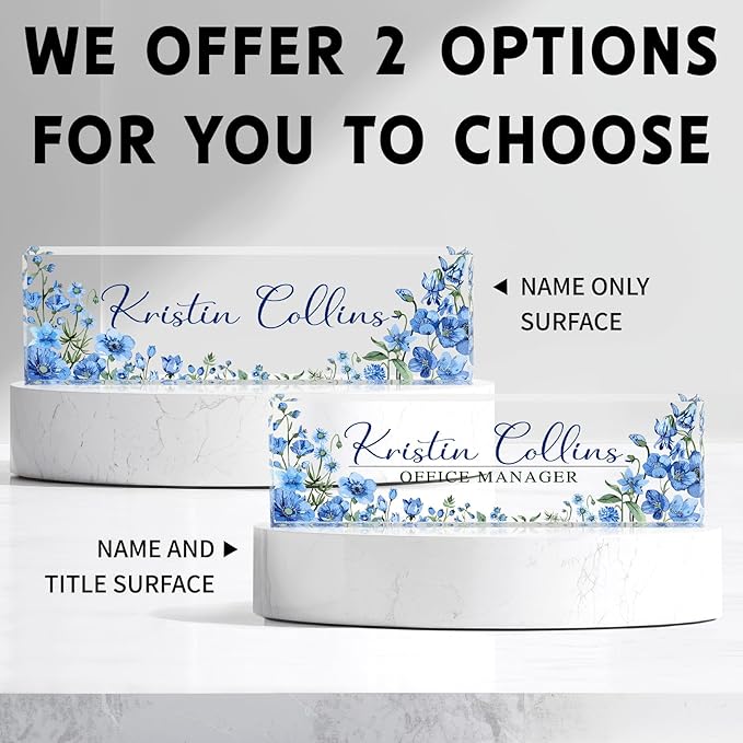 Custom Name Plate for Desk, Personalized Desk Name Plate on Clear Acrylic Glass, Appreciation Gifts for Teacher Employee Boss Coworkers Nurse, Office Desk Accessories for Women Men (Cerulean)