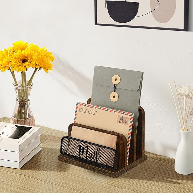 YINMIT Mail Organizer Countertop, Mail Holder with 3-Slot, Desktop Mail Sorter, Mail Organizer for Desk, Letter Sorter File Holder, Office Desk Organizers and Accessories