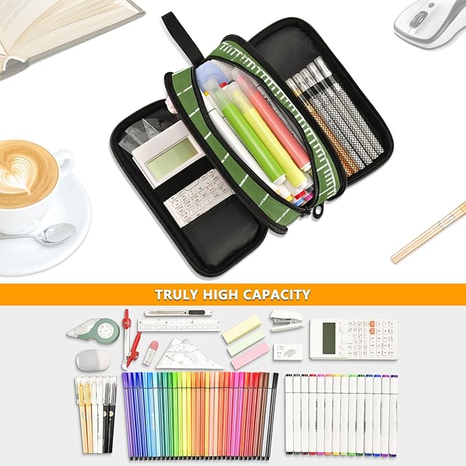Football Pencil Case Box for kids Teens Boys Girls Large Pencil Pouch with Zipper Compartments Big Capacity Stationery Pen Bag Organizer for Kids Teens Adults School Office