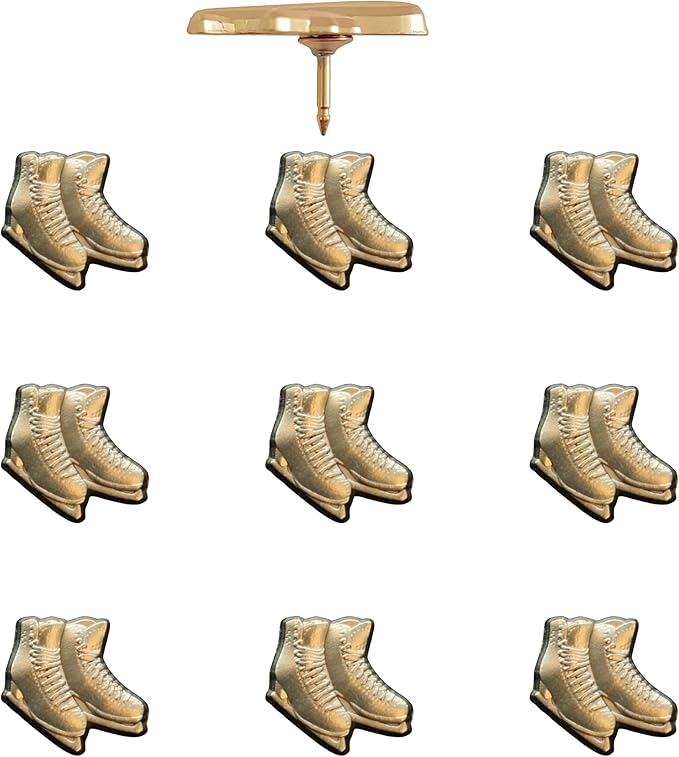 Ice Skates Push Pins - Gold Ice Skates Map Pins for Cork Boards, Maps, or Lapel Use - Designed in USA - Set of 10