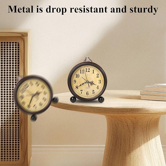Loud Alarm for Deep Sleepers Desk Vintage Alarm Clock 5.25 inch Small Battery Operated Retro Clock Bedroom Live Room Decor Gift Clock