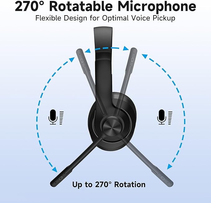 AOC Wireless Headset with Mic for Work, Bluetooth 5.4 Headphones with Noise Canceling Microphone, USB C, 30H, Clear Calls & Mic Mute for PC, Laptop, Cell Phones, Zoom - Black